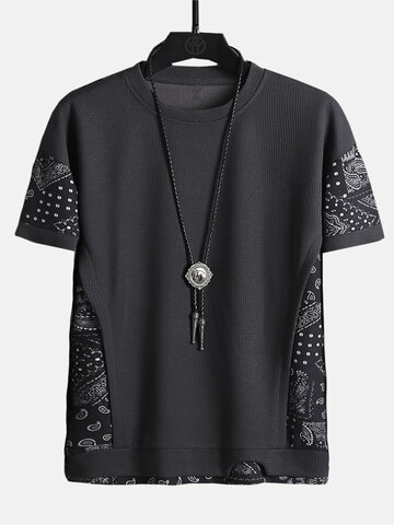 Ethnic Paisley Print Stitching T-Shirts