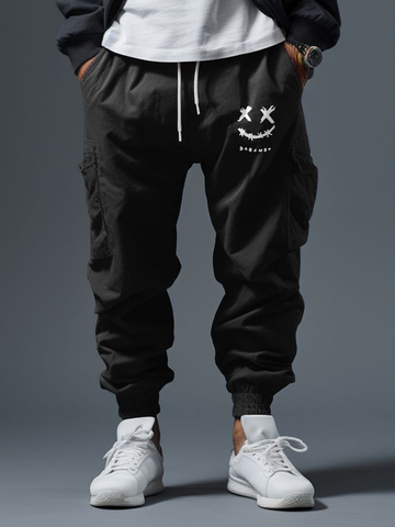 Smile Face Print Cargo Pants
