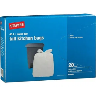 Staples Tall Kitchen Garbage Bags, Wave Top, White