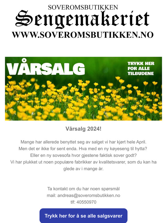 Gjør et kupp på vårt vårsalg hos Soveromsbutikken Sengemakeriet!