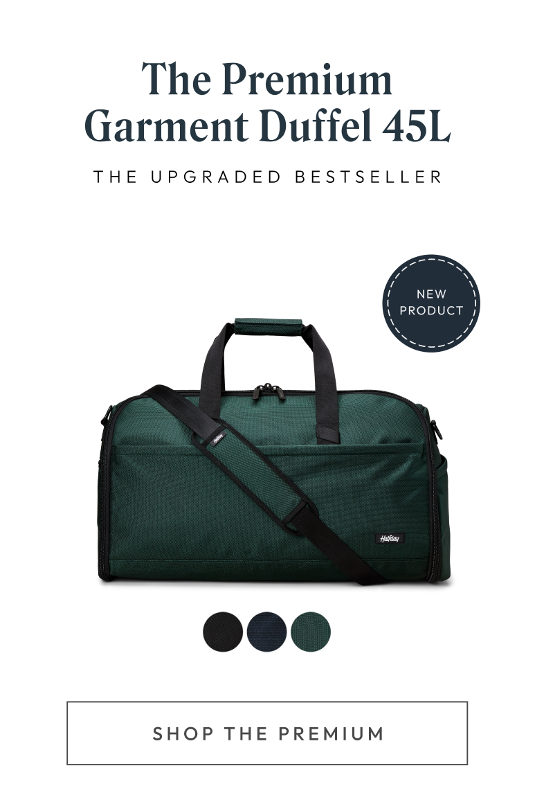 The Premium Garment Duffel 45L. The upgraded bestseller.