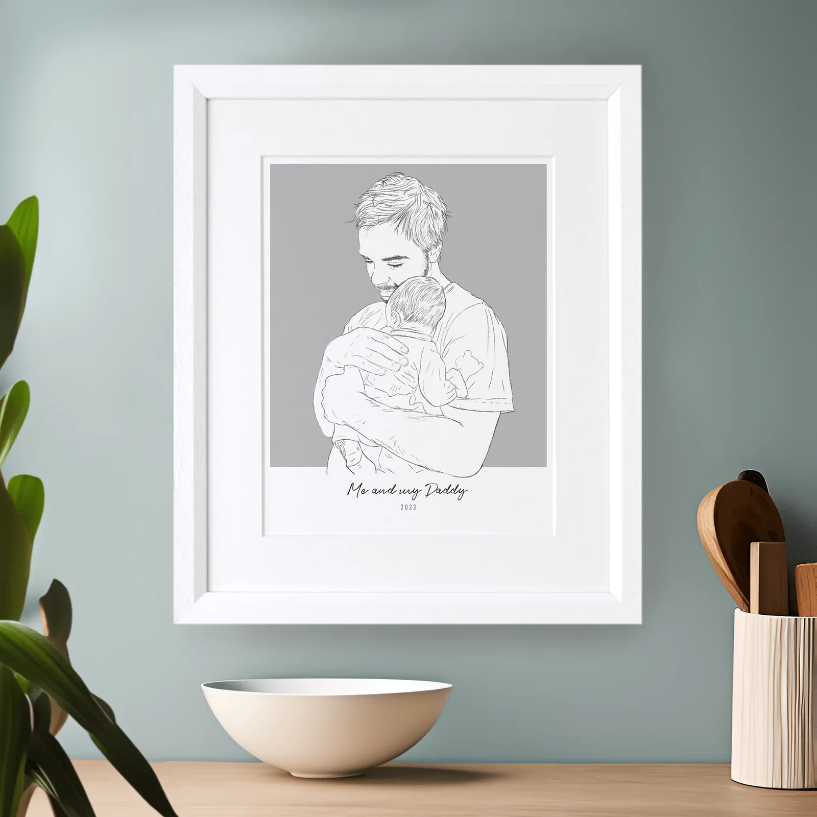 Image of Daddy and me Colour Block People Line Portrait
