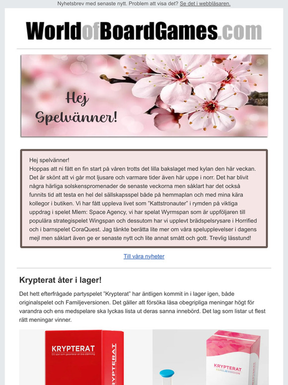 Vårens speltips och Krypterat åter i lager!