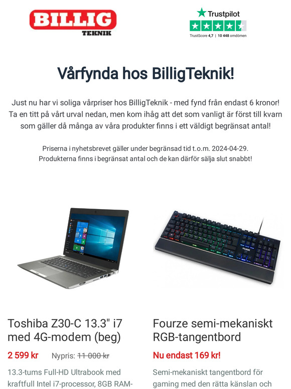 Vårfynda från 6 kronor hos BilligTeknik!