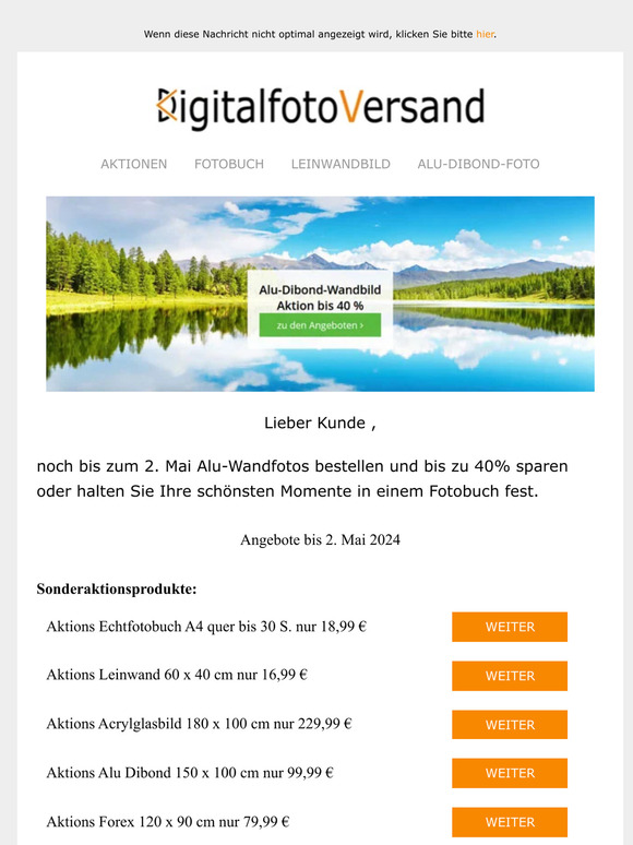 Noch bis zum 2. Mai - 40% auf viele Alu-Wandbilder