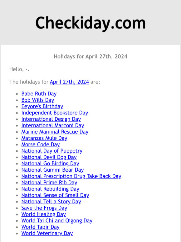 Checkiday Holidays For April 27th 2024 ёяуеёяой Milled