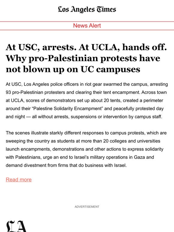 At USC, arrests. At UCLA, hands off. Why pro-Palestinian protests have not blown up on UC campuses