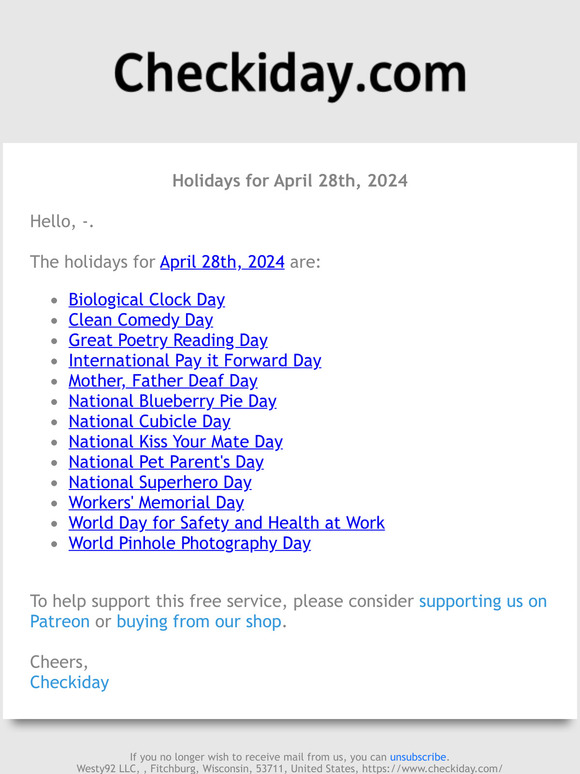 Checkiday Holidays For April 28th 2024 ёяуеёяой Milled