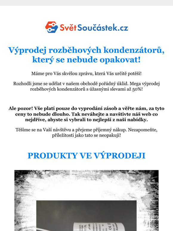 🎉 Výprodej rozběhových kondenzátorů - Slevy Až 50%! 🚀