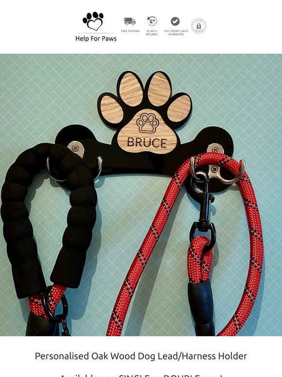 Personalised Oak Wood Dog Lead Holder 🐾 NEW In Stock!