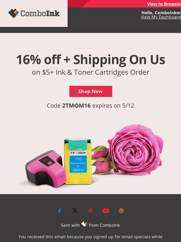 Your  ink order with 16% off is ready now.