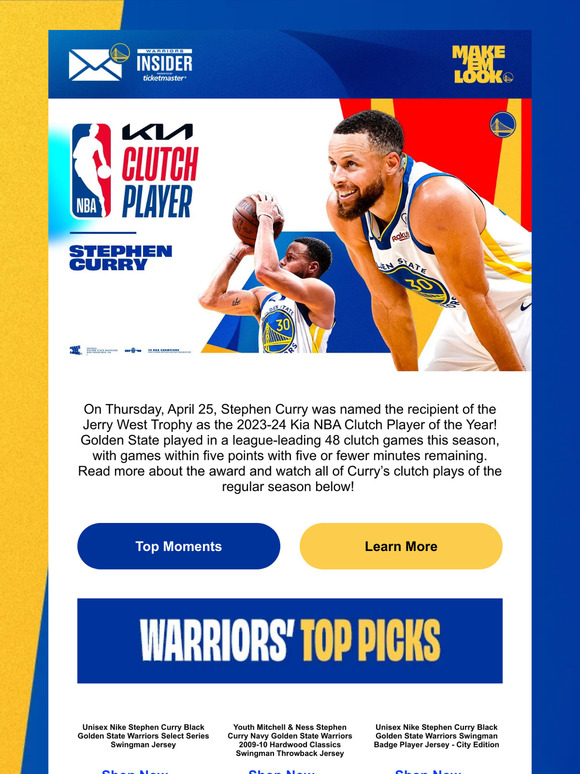 Golden State Warriors: Stephen Curry Named the 2023-24 NBA Kia Clutch ...