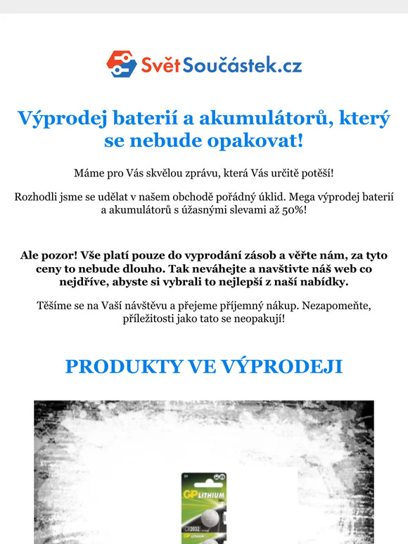 🎉 Výprodej akumulátorů a baterií - Slevy Až 50%! 🚀