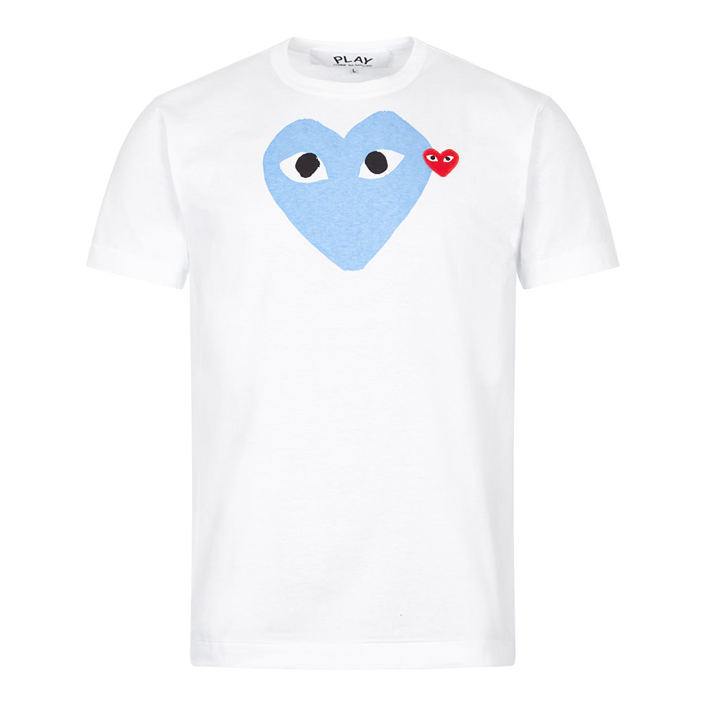 Image of Comme des Garcons Play Blue Heart Logo T-Shirt - White