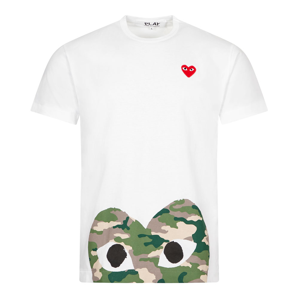Image of Comme des Garcons Play Play Camo Logo T-Shirt - White