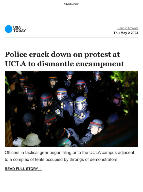 USA TODAY: Breaking: Police Sweep Onto UCLA Campus To Clear Pro ...