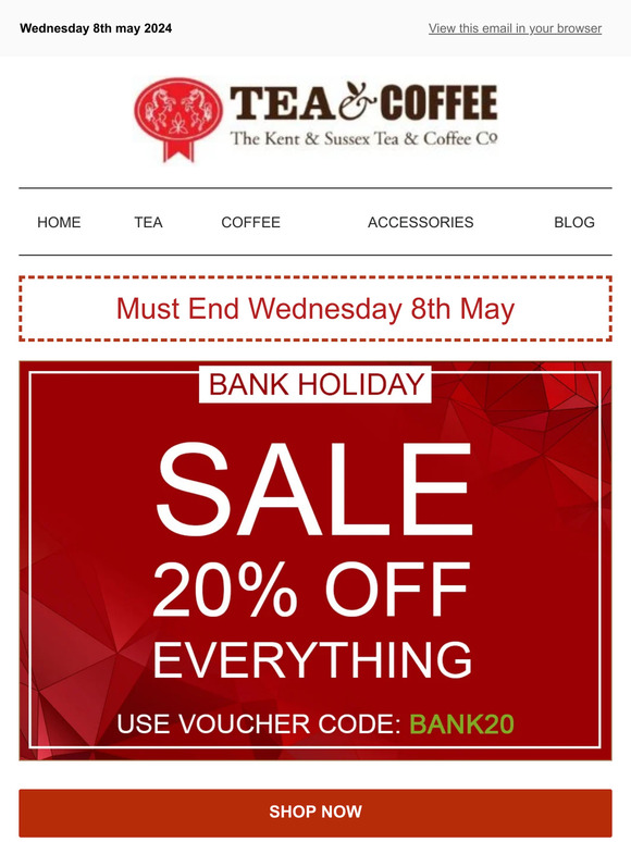 Bank Holiday SALE - 20% OFF Everything - NOW ON 😎