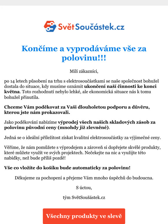 😳 Důležité oznámení - Ukončení činnosti a výprodej zásob!