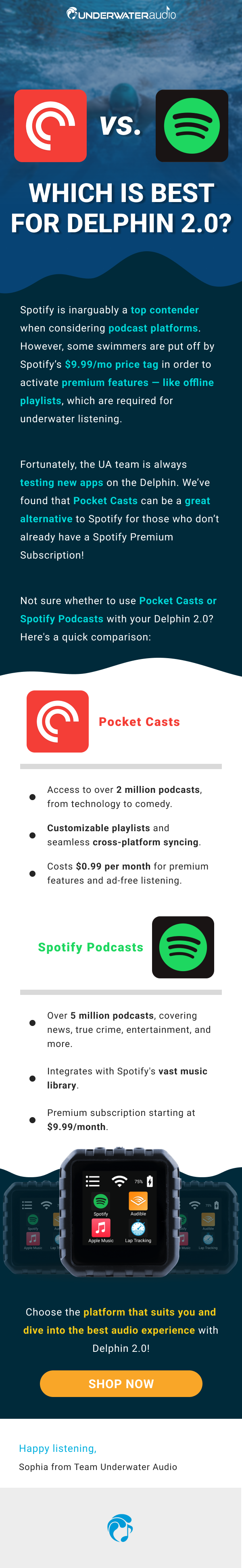 Underwater Audio Pocket Casts vs. Spotify Podcasts Which is Best for