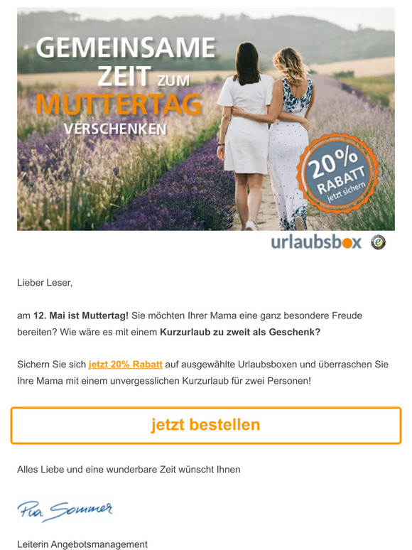 💐 20% Rabatt auf unvergessliche Kurzurlaube sichern und zum Muttertag gemeinsame Zeit verschenken! 💐