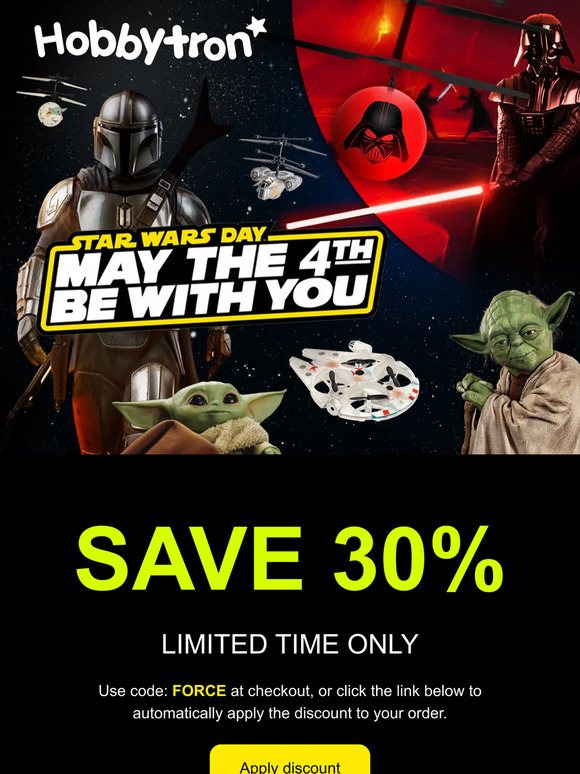 30% Off This Star Wars Day – May the 4th Be With You at Hobbytron!