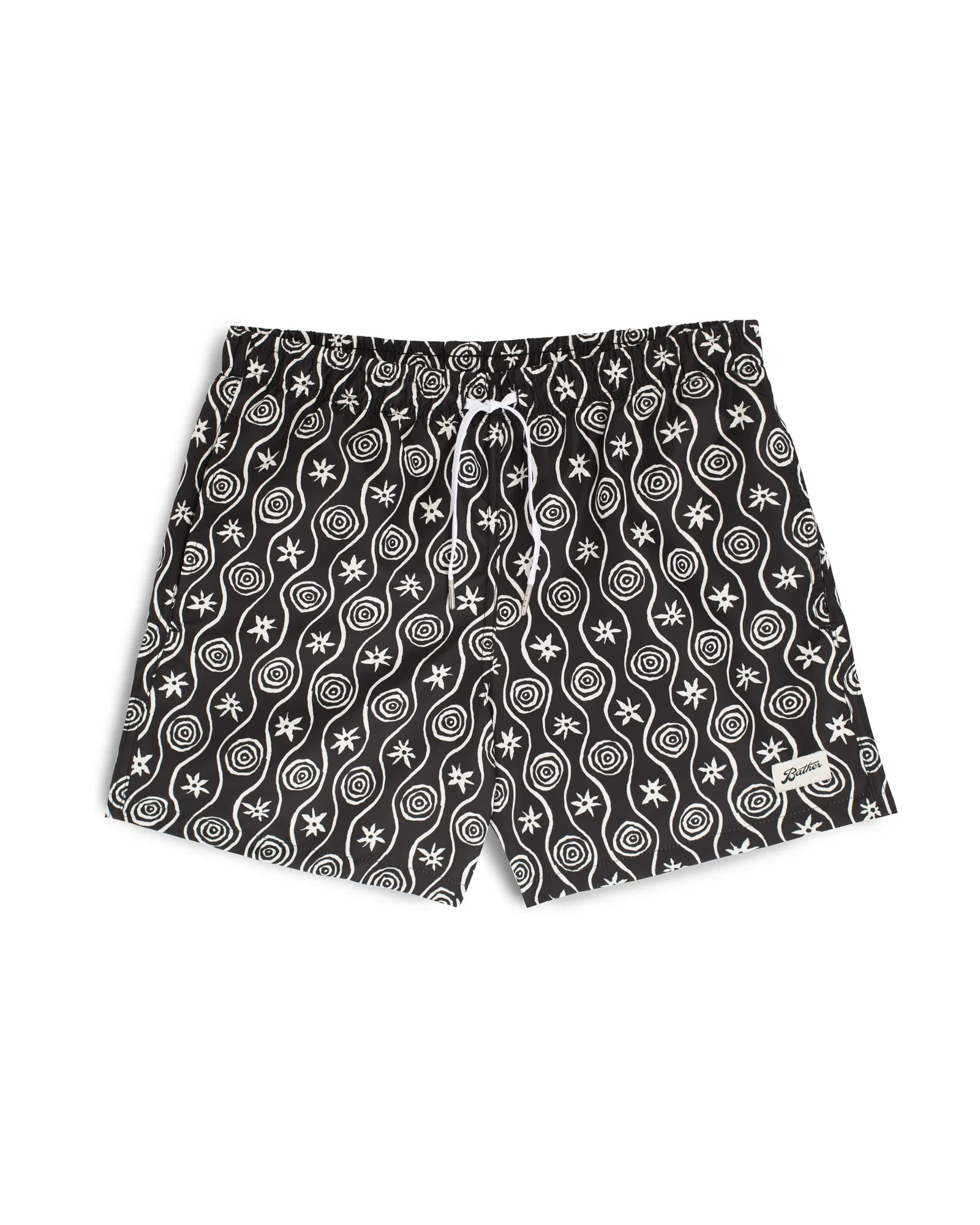Image of Black Sunwhirl Print Swim Trunk