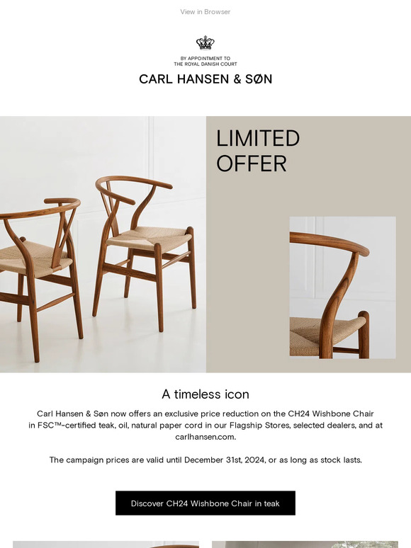 Exclusive price reduction on CH24 Wishbone Chair in teak
