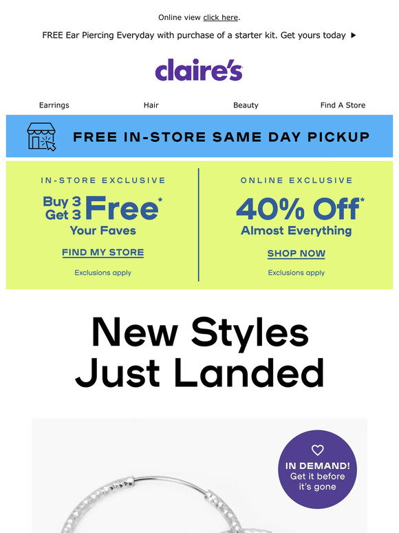 Claire's NEW earring styles just landed instore & online Milled