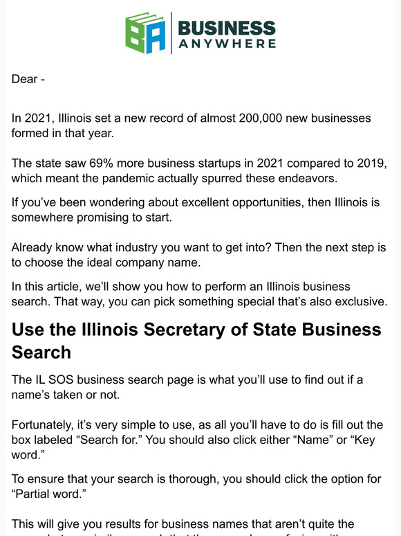 BusinessAnywhere LLC How to Perform an Illinois Business Search Milled
