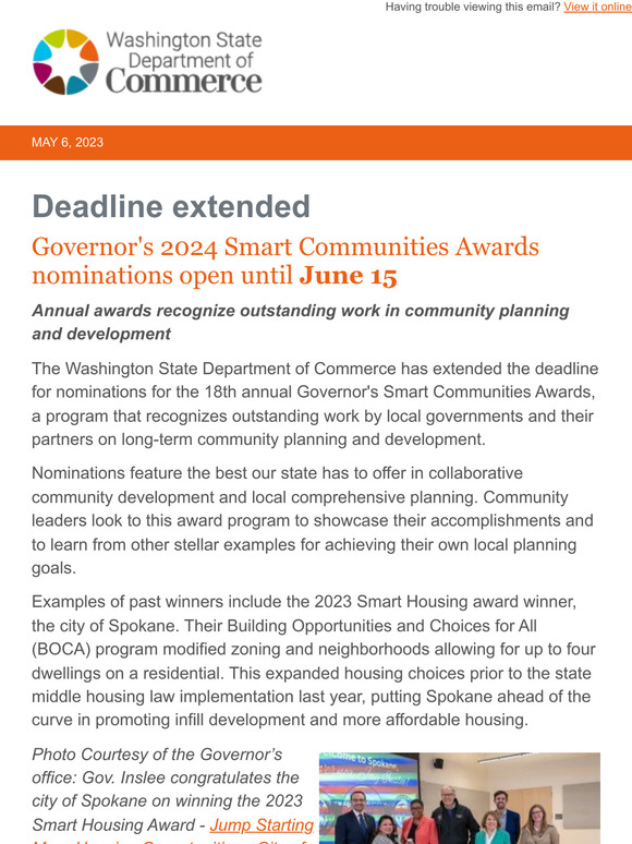 Nomination deadline extended! Governor's Smart communities Awards