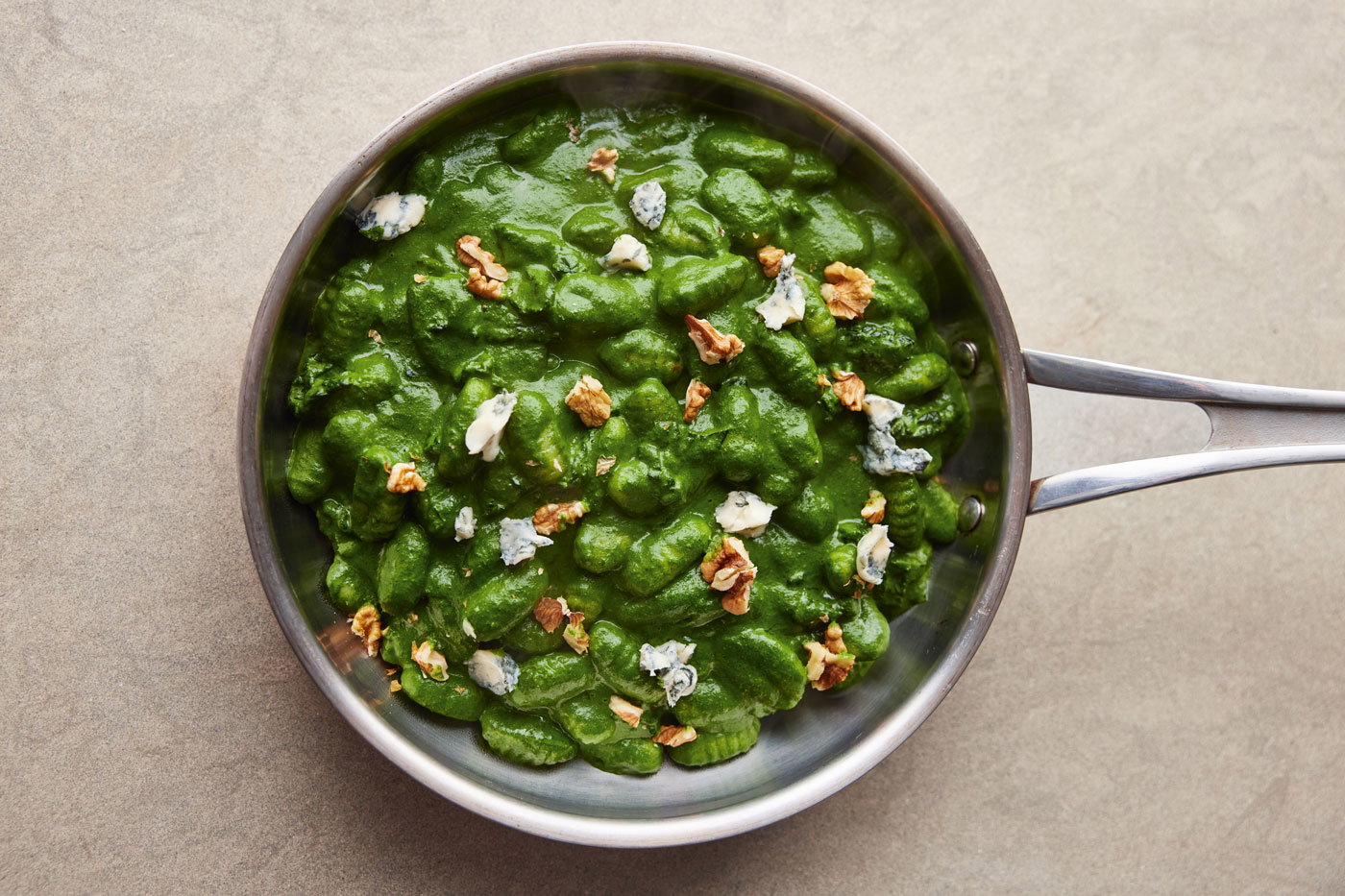 Spring greens gnocchi with walnuts and mascarpone