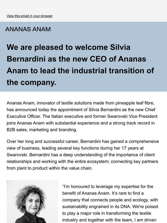 Ananas Anam welcomes new CEO Silvia Bernardini