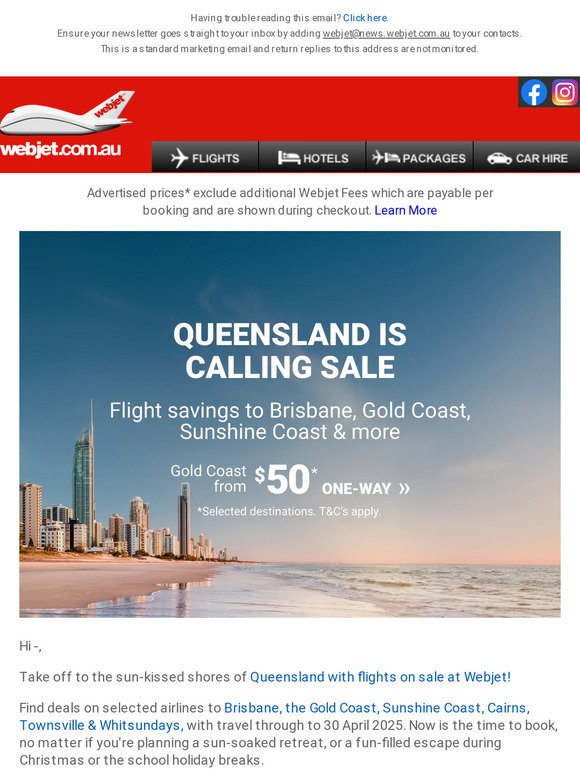 Webjet: Queensland is calling! Gold Coast from $50* one-way | Milled