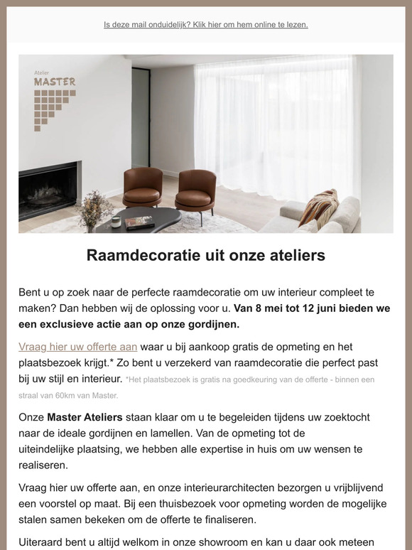 Nood aan nieuwe gordijnen? In mei krijg je de opmeting cadeau.