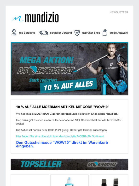 10% auf alle MOERMAN Artikel - Glasreiniger aufgepasst!