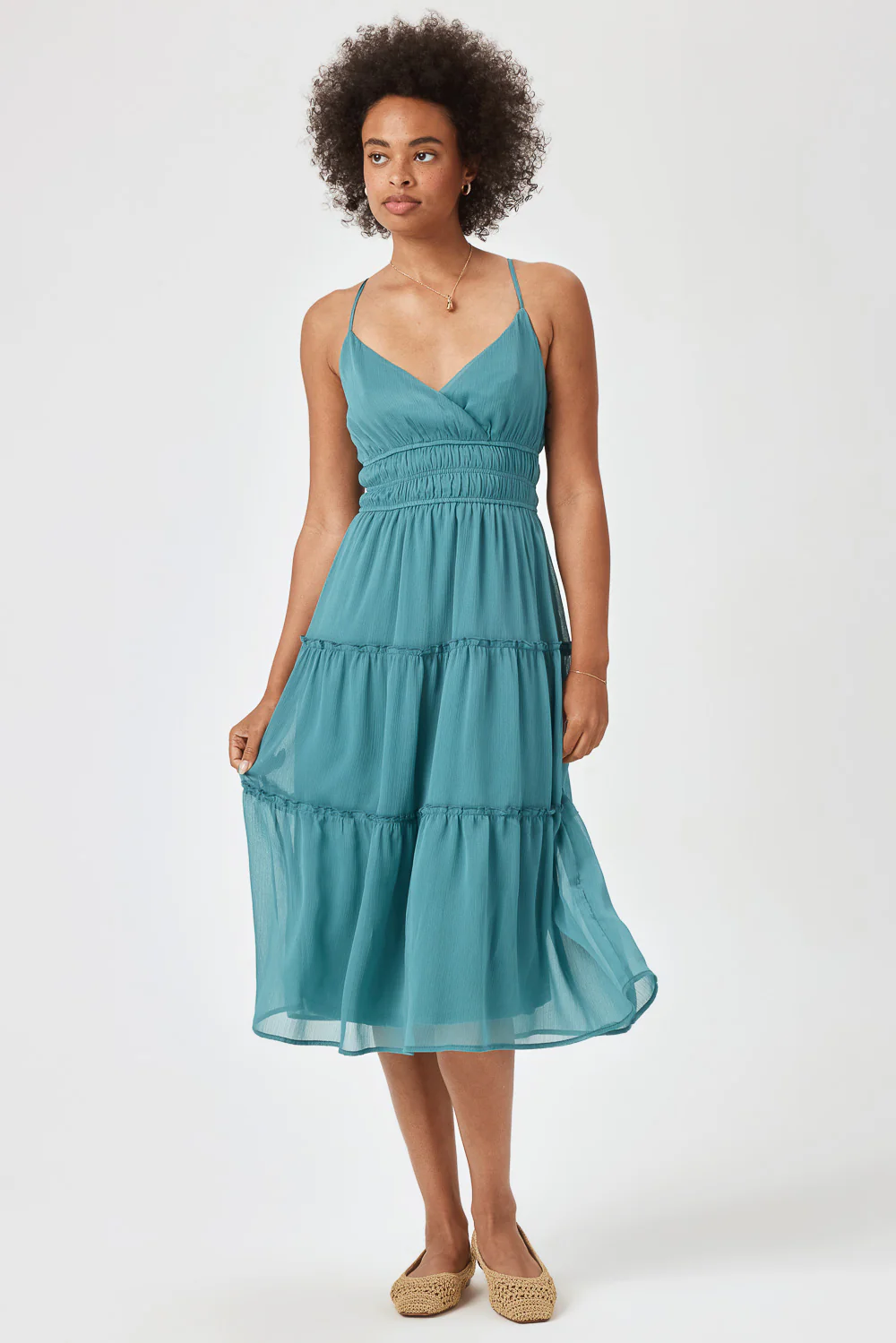 Image of Peacock Blue Chiffon Emma Midi Dress