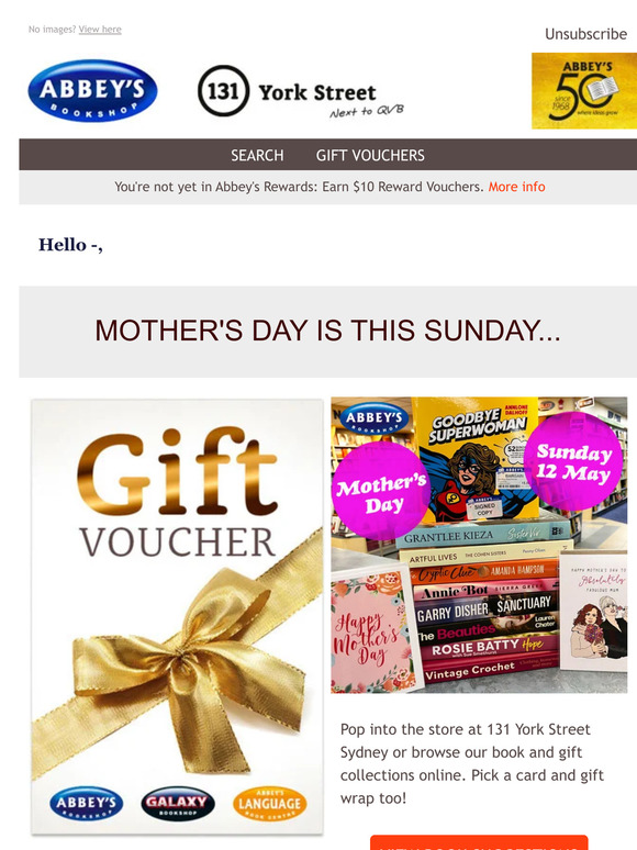 Gift Vouchers • Mother's Day • Authors & Events • Competition