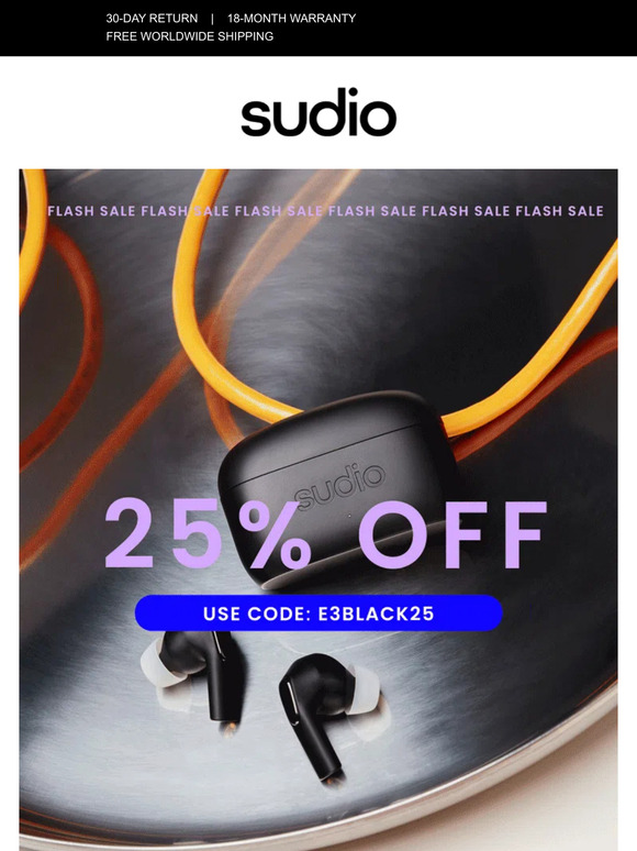 Weekend Flash Sale! 25% off Sudio E3 Black