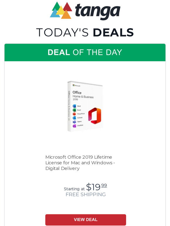 Tanga Microsoft Office 2019 Lifetime License Digital Delivery