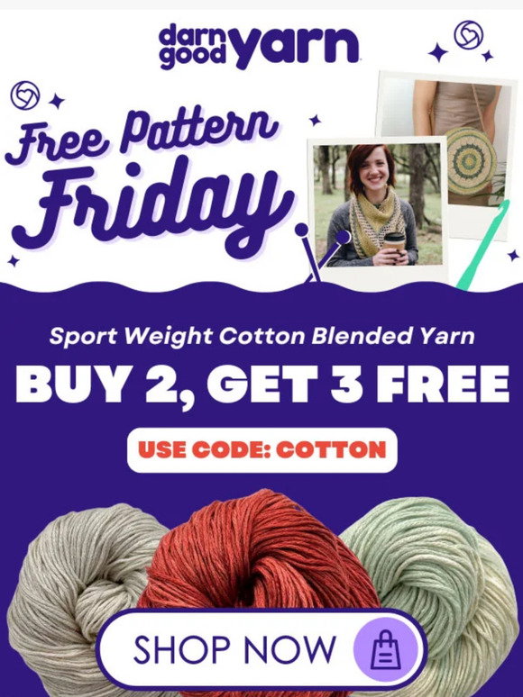 Darn Good Yarn: FREE Pattern Friday! Plus Buy 2, Get 3 FREE! ๐งถ | Milled