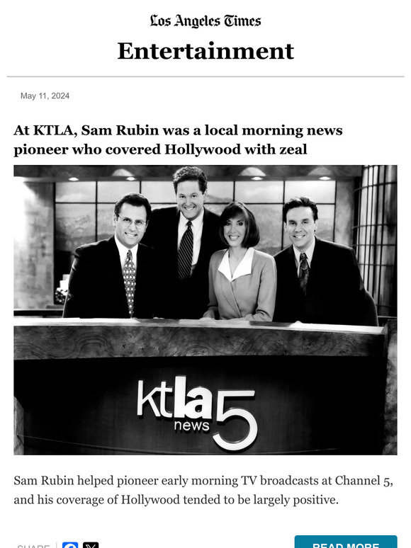 Los Angeles Times Sam Rubin was a local morning news pioneer at KTLA