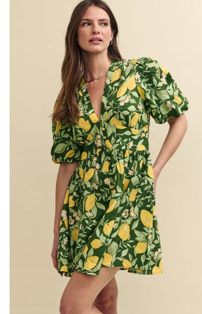 green-balloon-sleeve-lemon-print-linen-blend-starlight-mini-dress