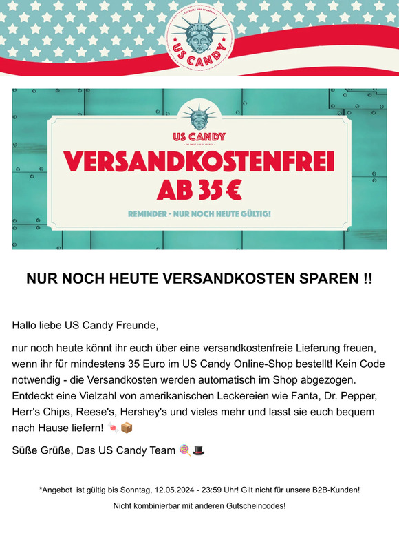 Reminder: Versandkostenfrei ab 35 Euro bei US Candy 🎁🇺🇸
