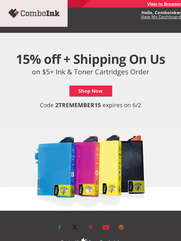 Your  ink order with 15% off is ready now.