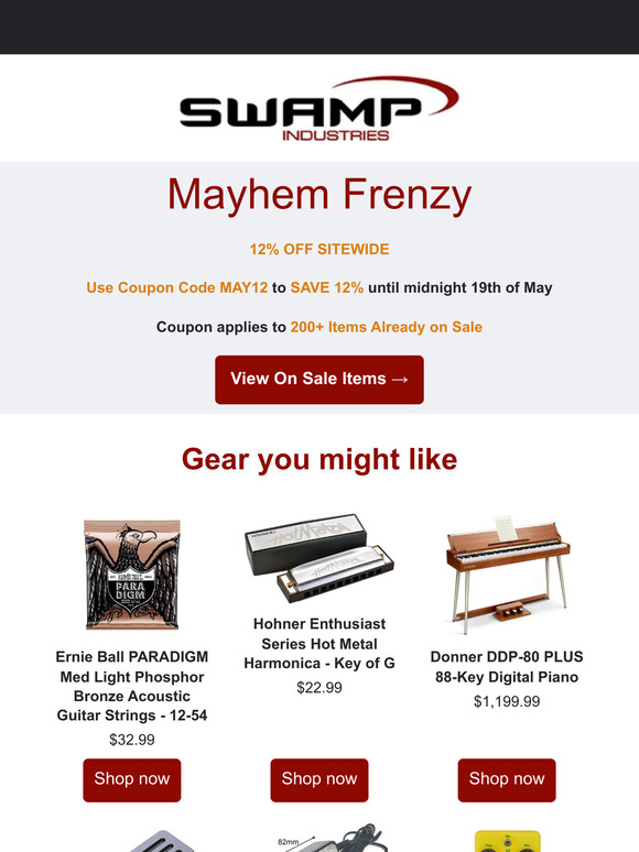 Mayhem Frenzy Sale 🎶 12% Off Sitewide Coupon - Includes 200+ Items Already On Sale