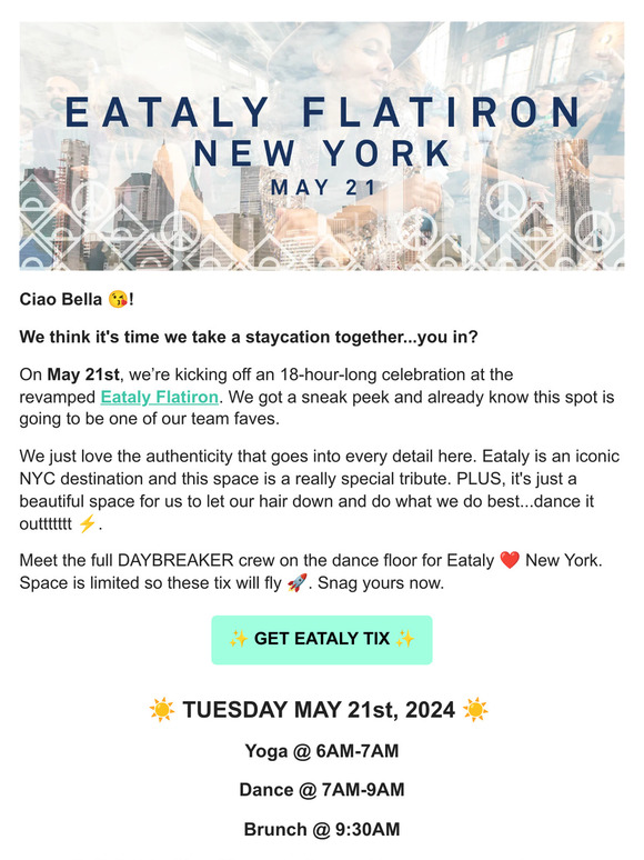 Meet Us @ Eataly on 5.21 🇮🇹💃