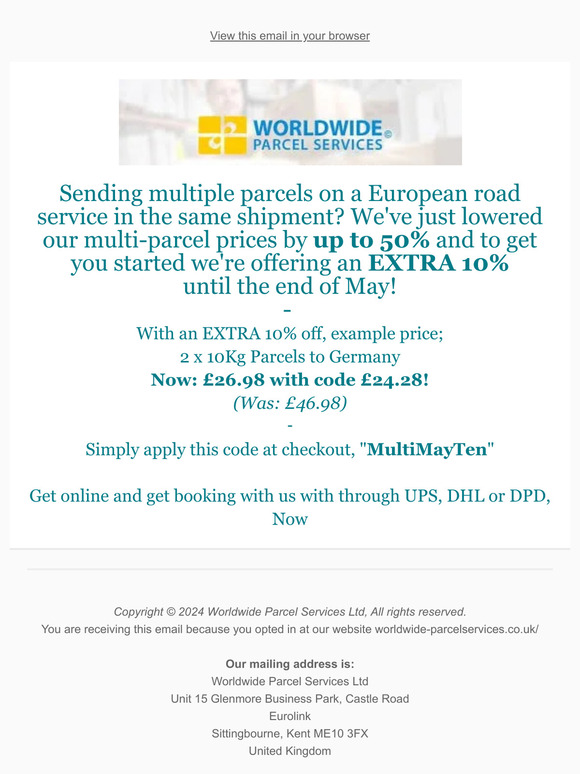 We've slashed our multi parcel service prices, give it a go with an EXTRA 10% off