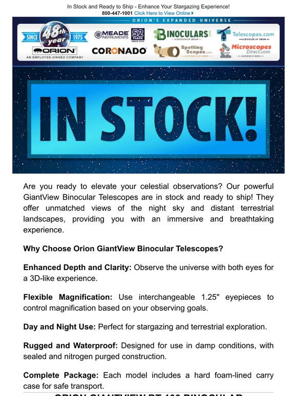 Discover the Universe with Orion GiantView Binocular Telescopes