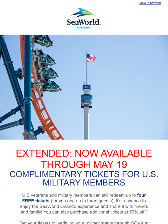 SeaWorld Parks Final Days to Register for Free U.S. Military & Veteran