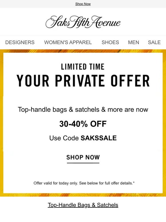Saks Fifth Avenue Canada: Limited-time private offer on top-handle bags ...